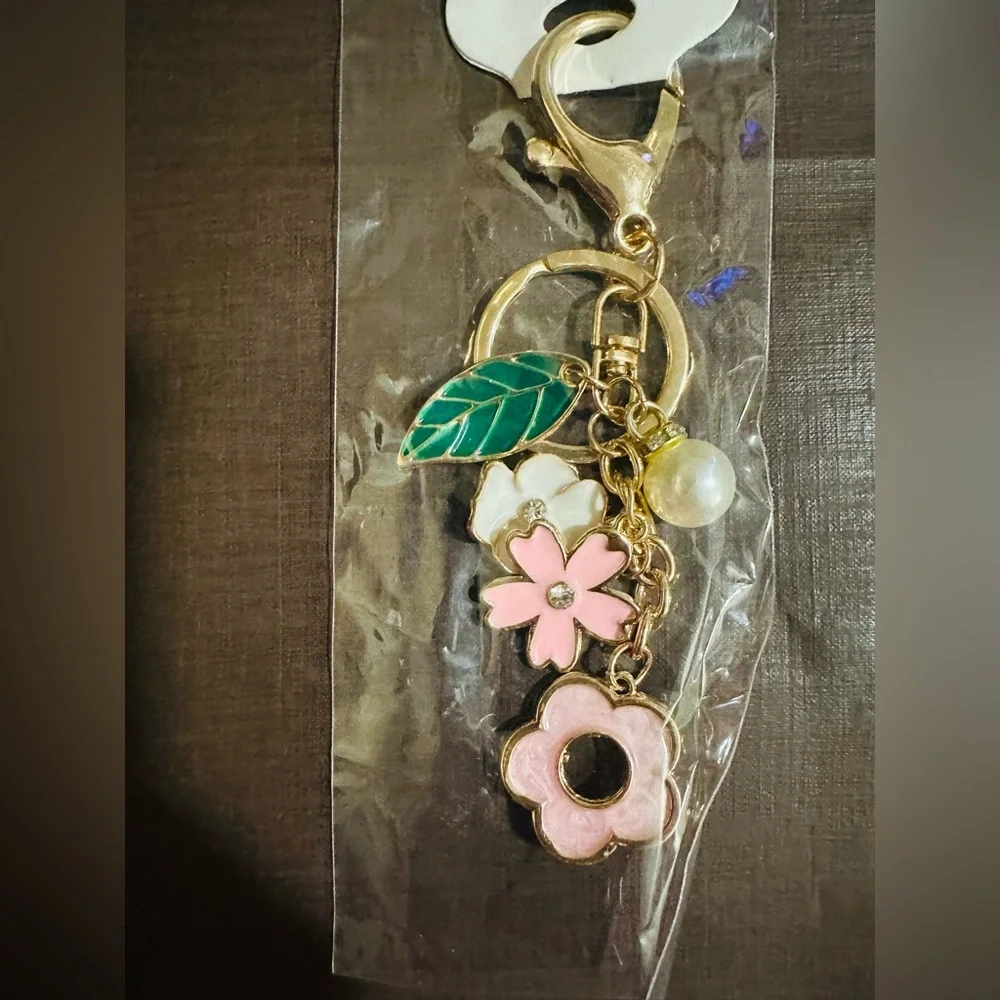 Colorful Gold Keychain with Floral and Clover Charm Design-$10 each
